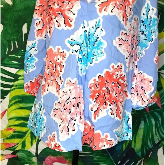 NWT $59 Crown & Ivy Small Blue Coral Colorful Beach Nautical Summer Light Blouse - Picture 3 of 8